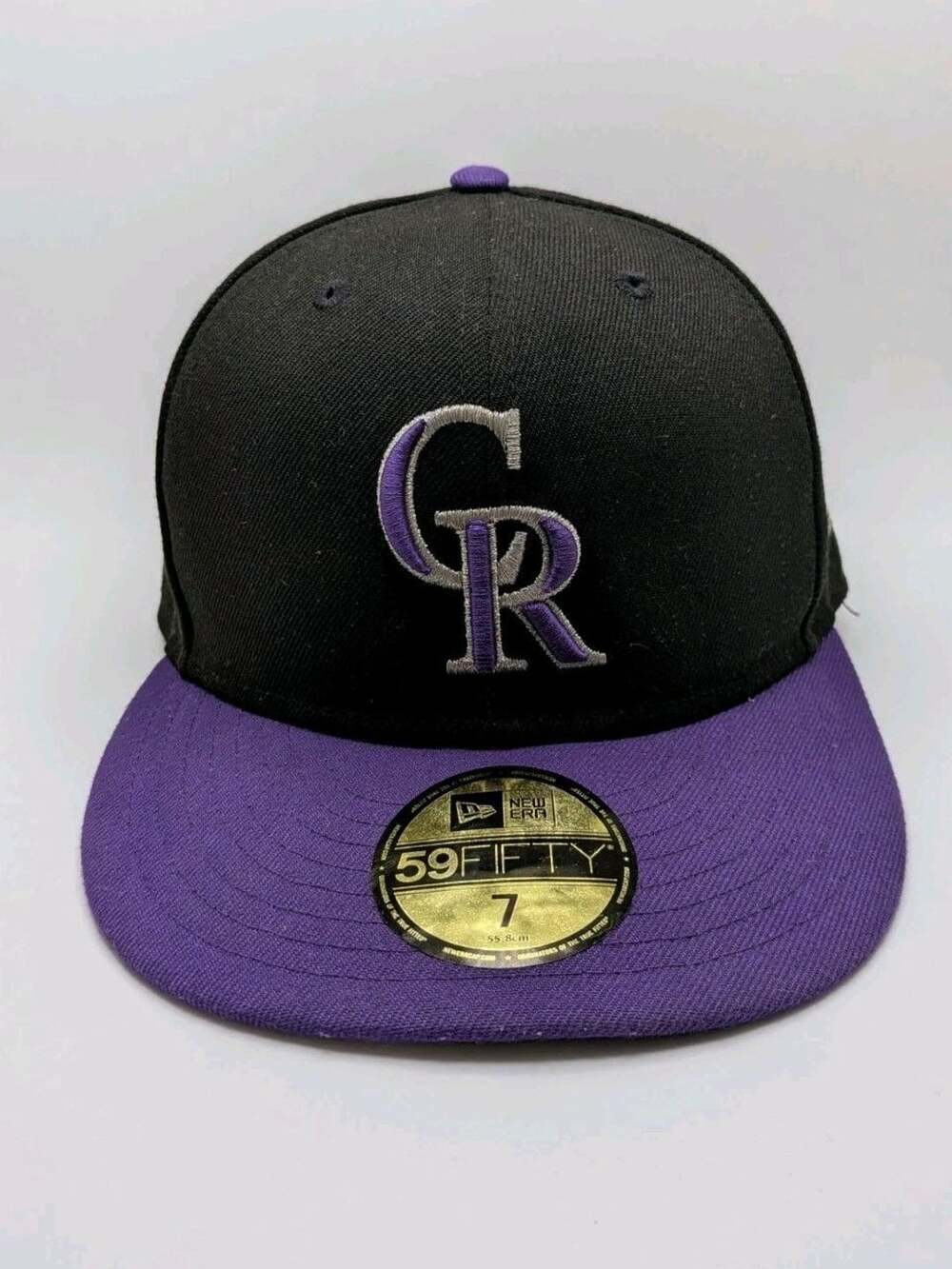 New Era 59FIFTY Colorado Rockies Fitted Hat 7 3/8 MLB On Field Black Purple